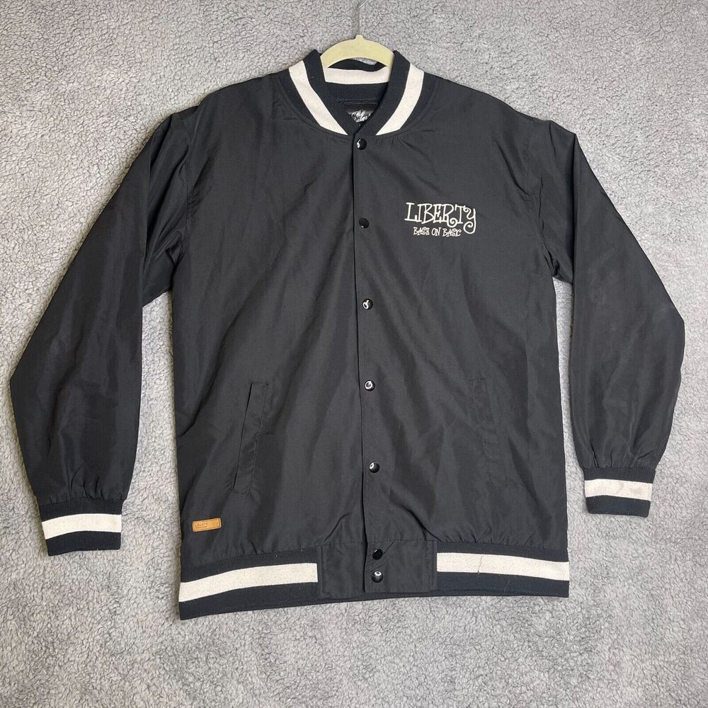 Vintage Liberty Varsity Jacket Mens XL Black Button Front Slim Fit